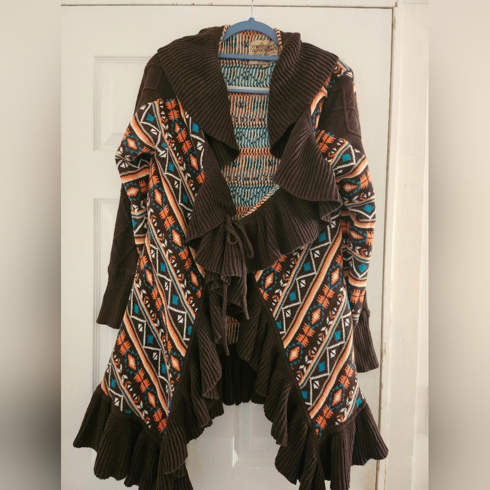Powder River Outfitters Panhandle Cardigan, Shawl, Wrap. Aztec, Southwest - Picture 2 of 7